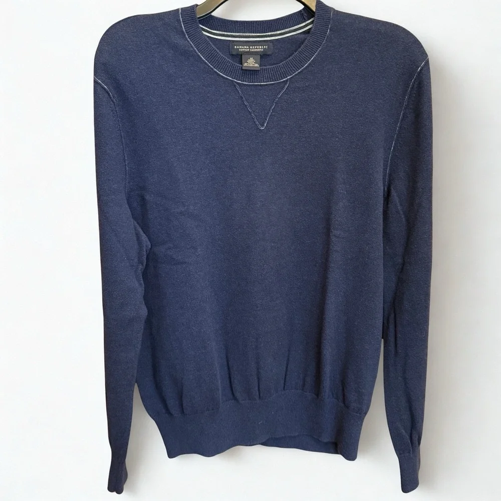 Banana Republic Cotton Cashmere Sweater‎ Blue Crewneck Pullover Old Money Mens M